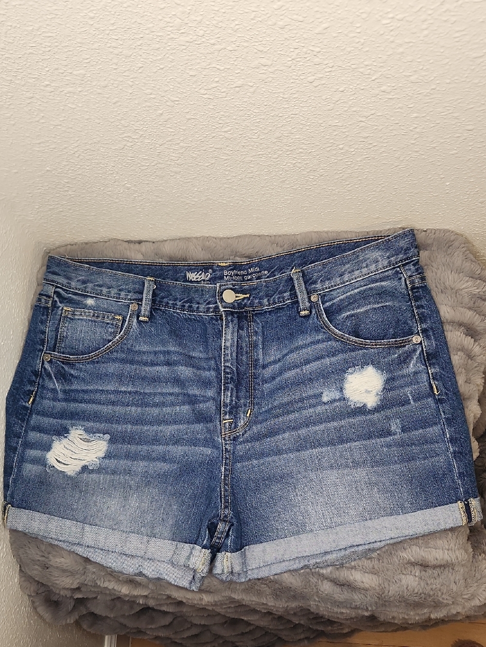 Mossimo Supply Co. Distressed Blue Denim Rolled Hem Shorts